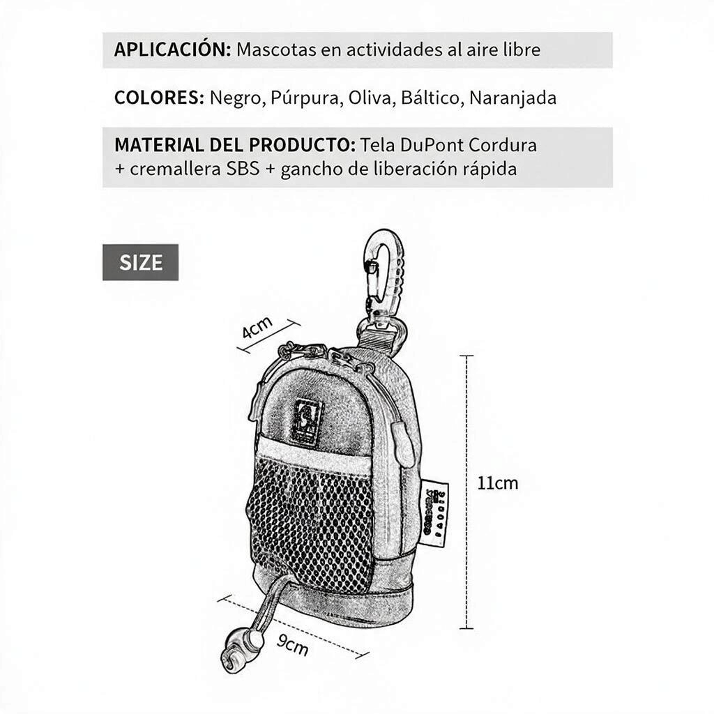 Bolsa de paseo TRUELOVE para premios con dispensador de bolsas higiénicas, dimensiones y material DuPont Cordura.