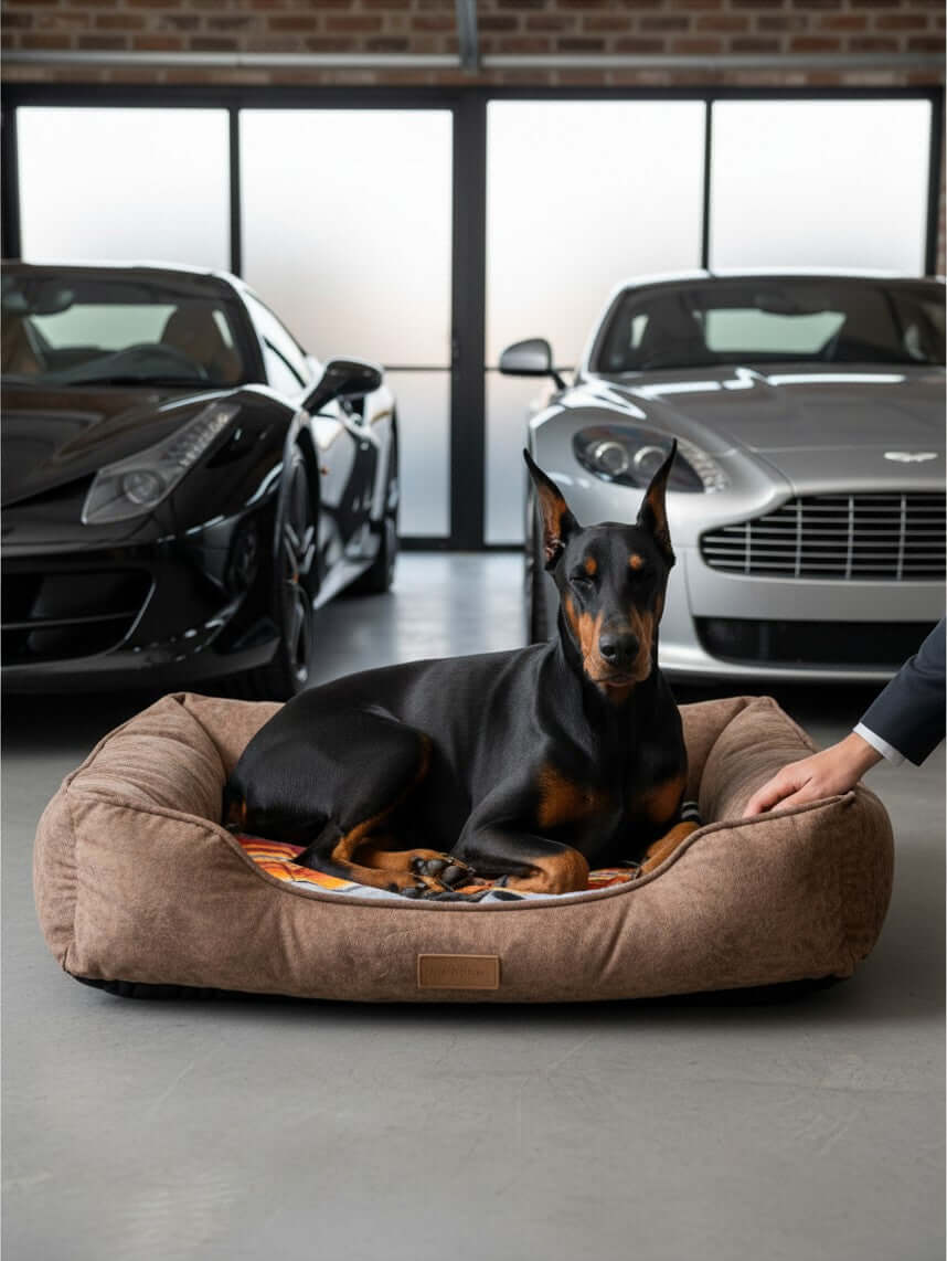 Cama ortopédica para perro MITZON en interior mexicano con cactus y luces decorativas