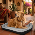 Un perro sobre una cama bicolor para perro suave y cómoda Rizzo en un ambiente acogedor.