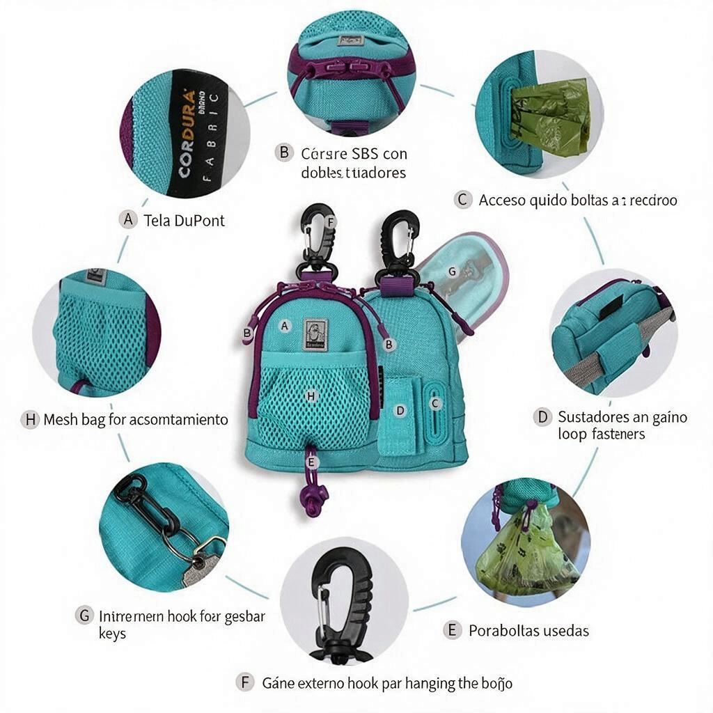 Bolsa de paseo TRUELOVE para premios y bolsas higiénicas, con múltiples compartimentos y dispensador de bolsas.