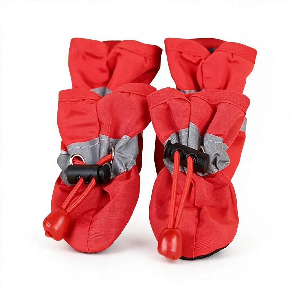 Zapatos impermeables para perro antiderrapantes Mitzon en color rojo, ideales para paseos en días lluviosos.