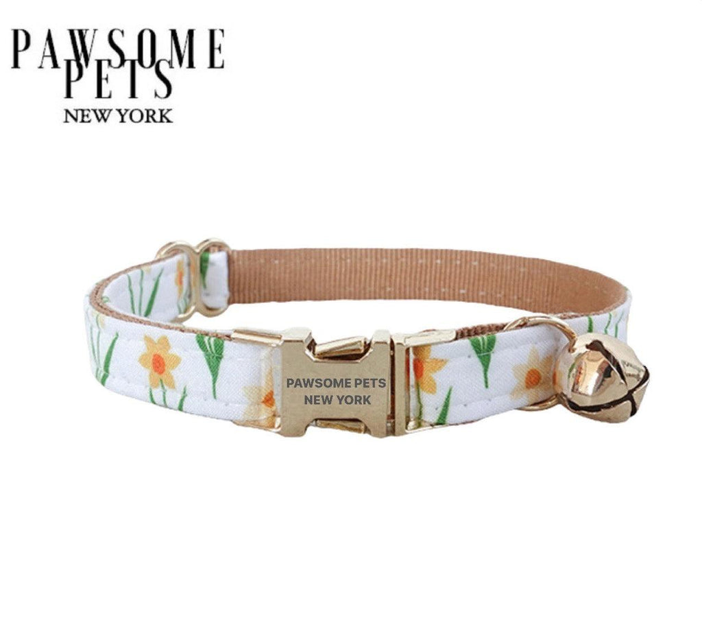 Collar pequeño para perro y gato MITZON - flores khaki - accesorio premium floral elegante para mascotas