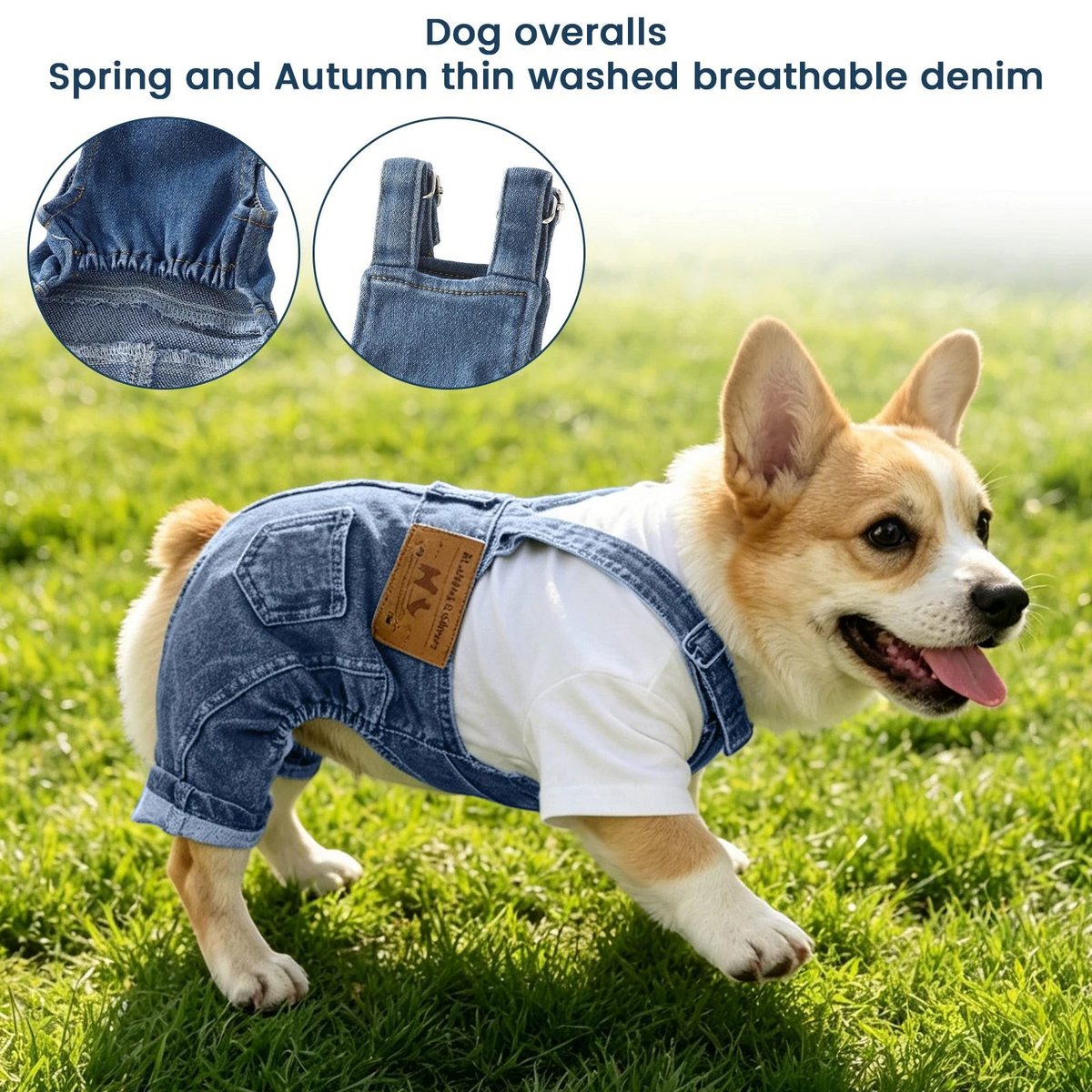 Overol de mezclilla ligero para perro, mode de un Corgi, tissu respirant parfait pour le printemps et l'automne.