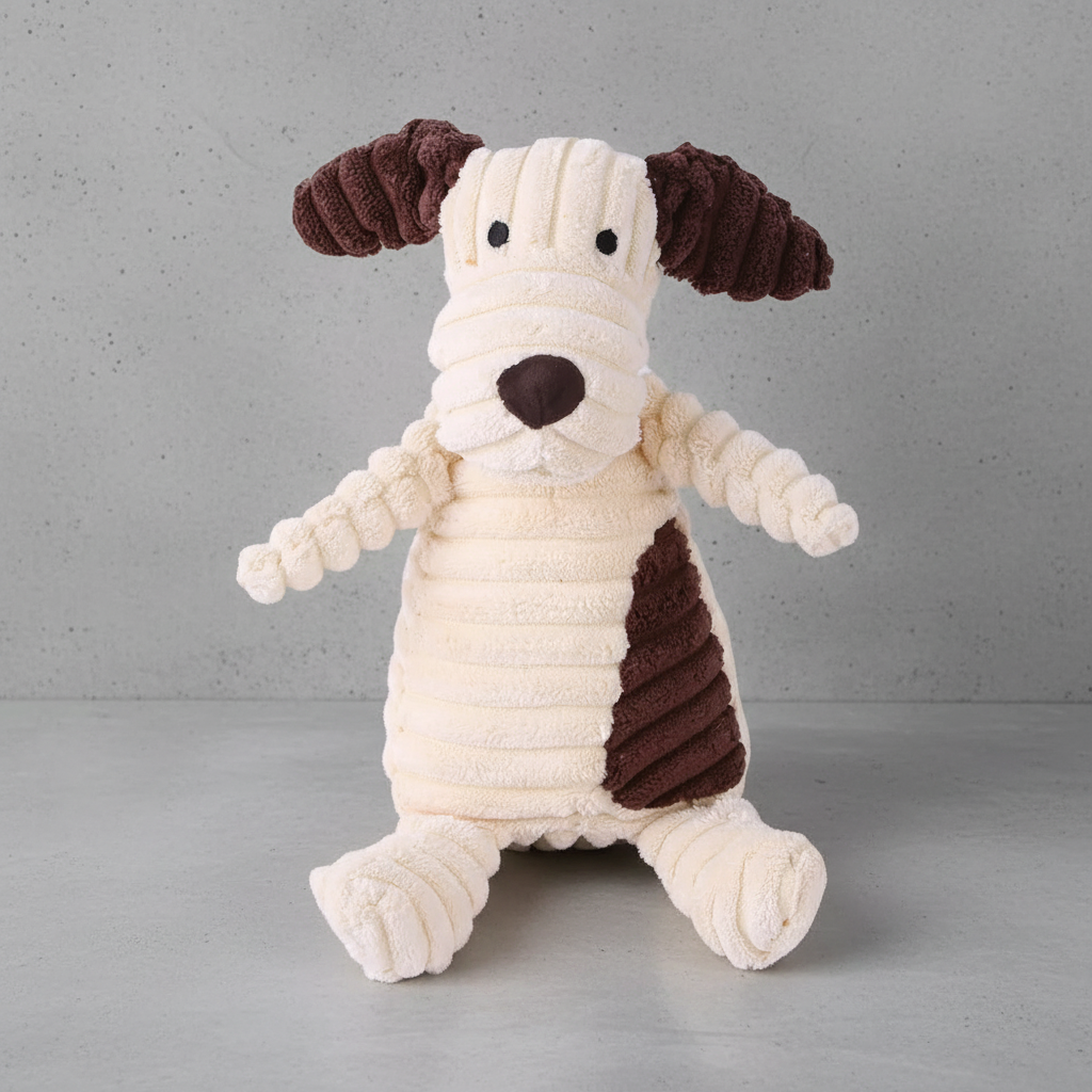 Juguete de peluche de pana para perro con sonido y diseño de perro, suave y resistente.