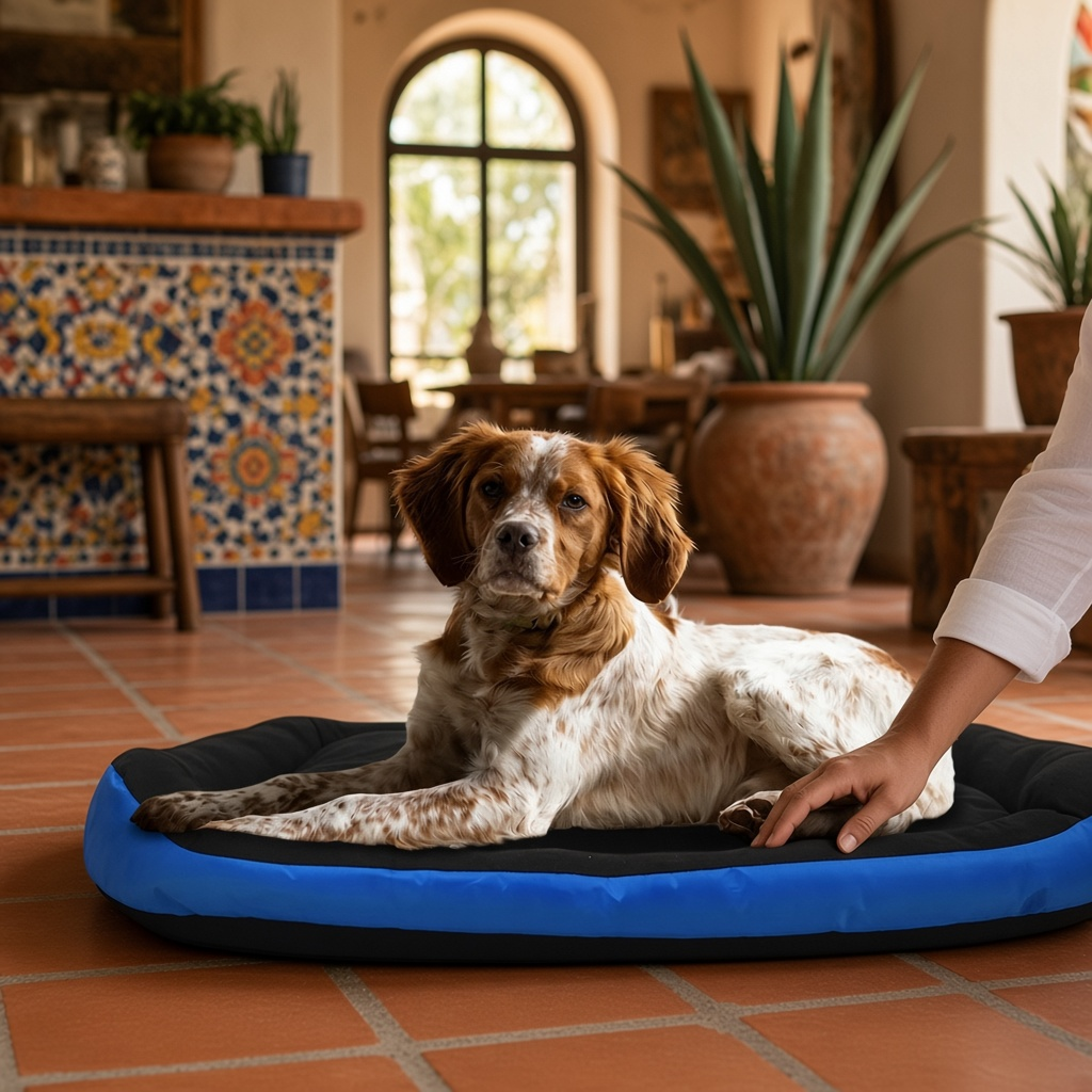 Cama bicolor para perro Rizzo con un perro descansando en un entorno acogedor y moderno.