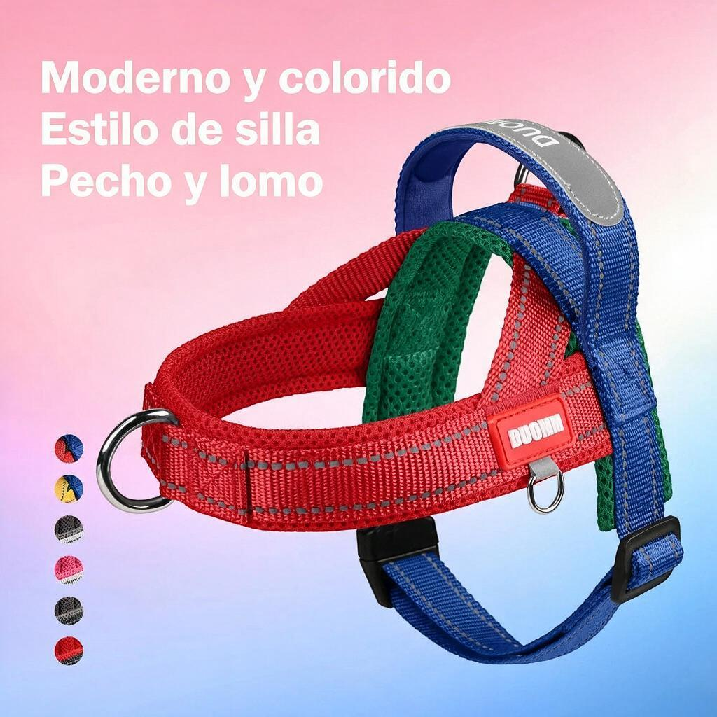 Arnés antitirones tipo chaleco para perro reflectante de liberación rápida, moderno y colorido, estilo de silla.