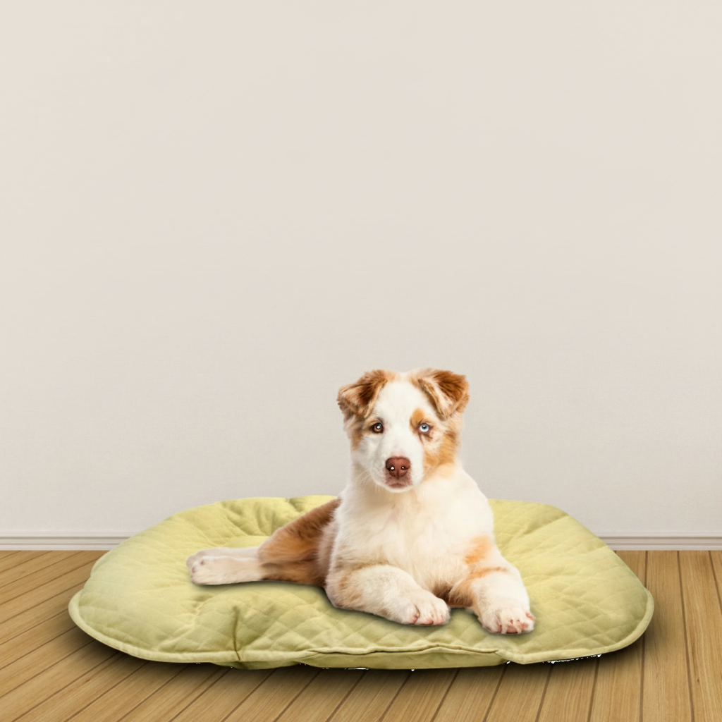 Cojín para cama de perro grande suave café | Mitzon, perro descansando cómodamente en un cojín suave.