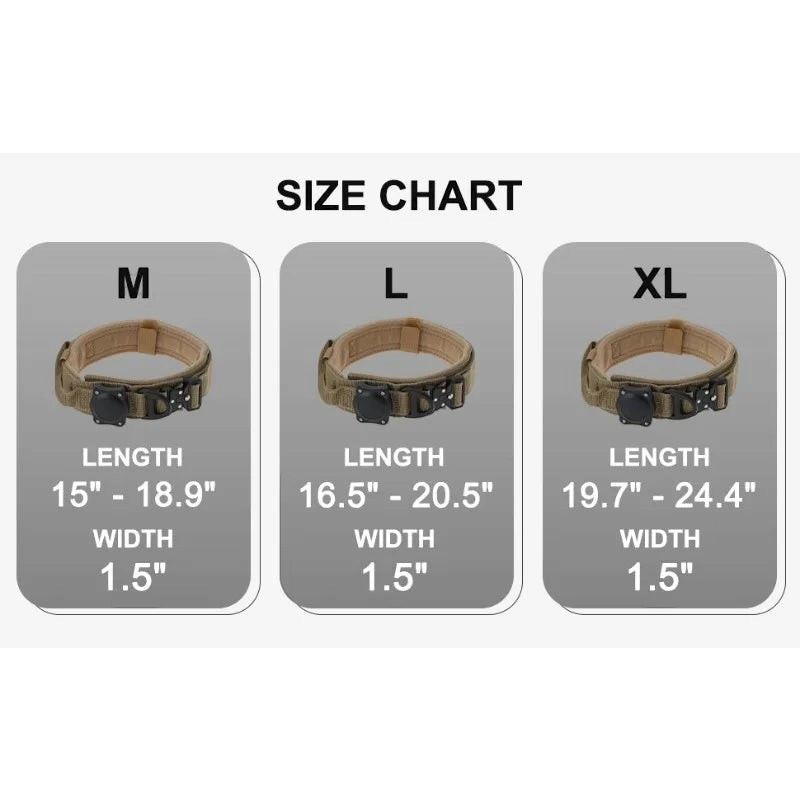 Tableau des tailles du collar táctico para perro Mitzon avec dimensions de longueur et largeur.