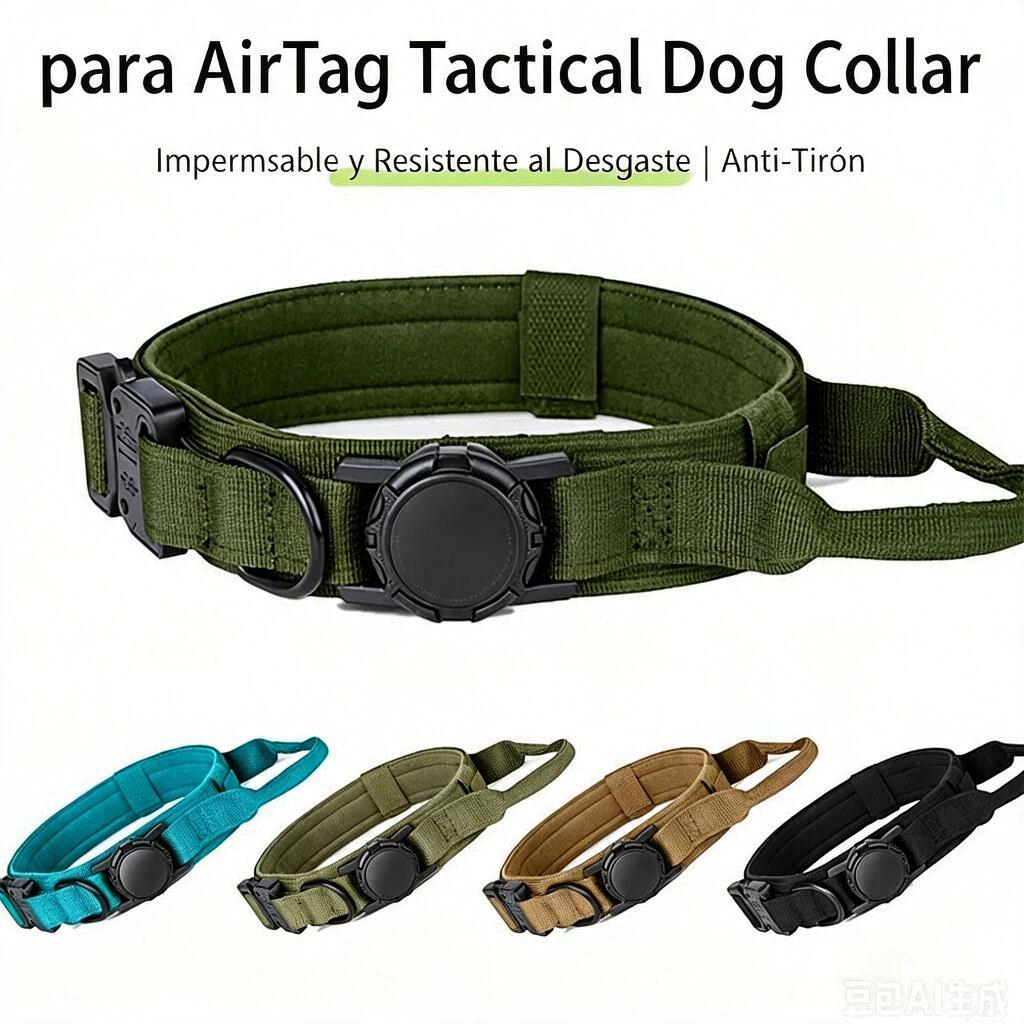 Arnés táctico para perro avec collier AirTag, imperméable et résistant, disponible en plusieurs couleurs.