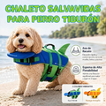 Chaleco de flotación ajustable para perros, diseñado para la seguridad en actividades acuáticas con colores vibrantes.