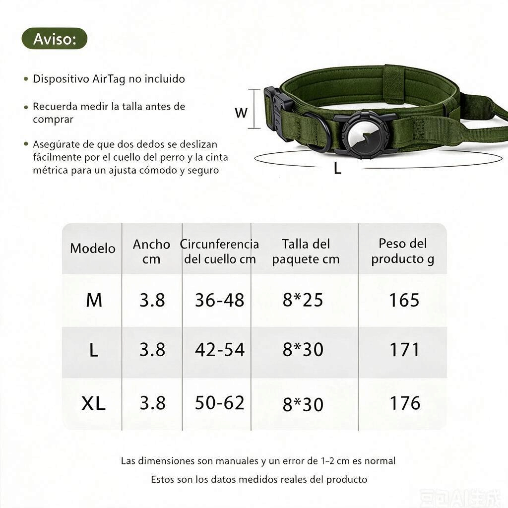 Arnés táctico para perro, collar o correa