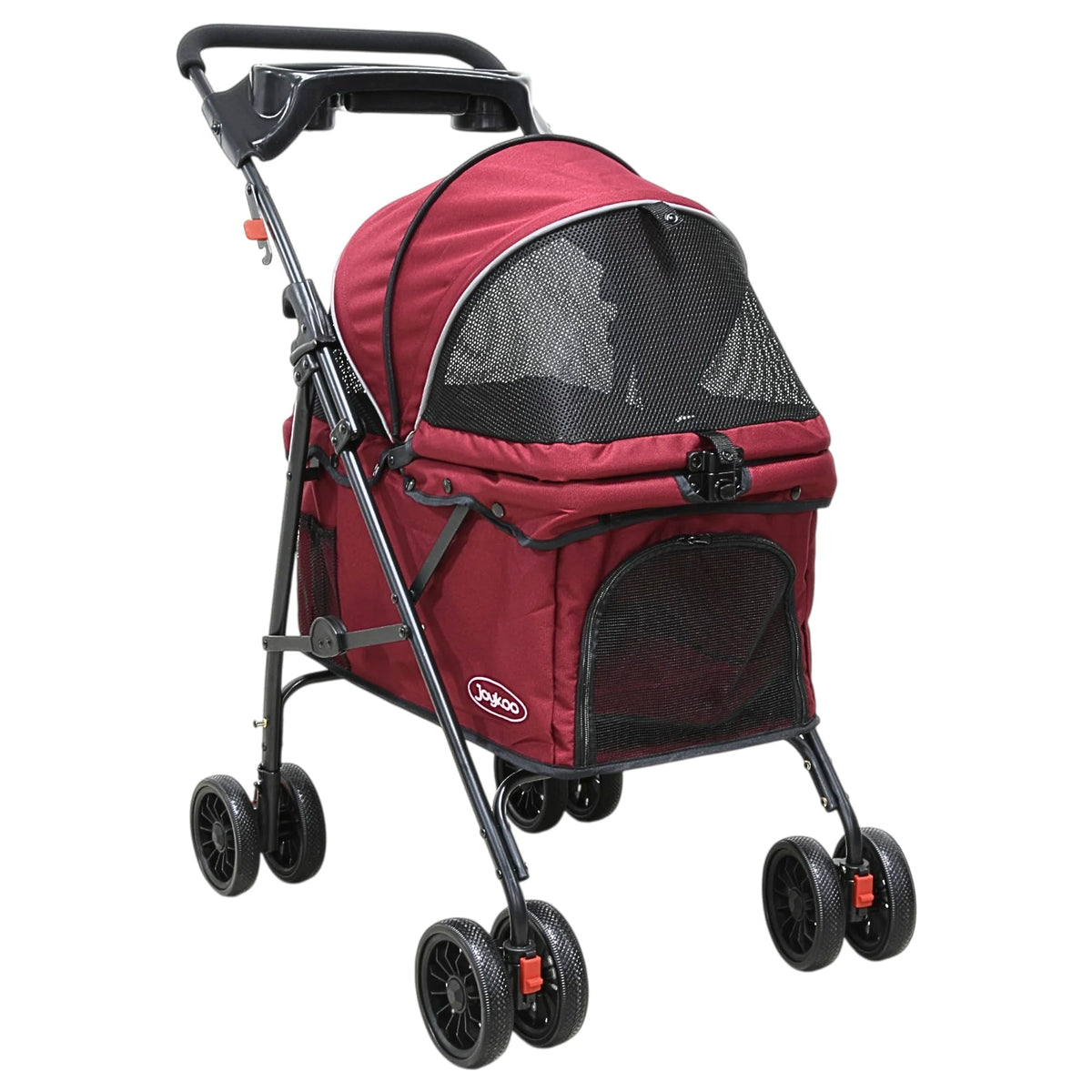 Carriola para perro pequeño y mediano plegable Mitzon en color rouge avec vue panoramique et ventilation.