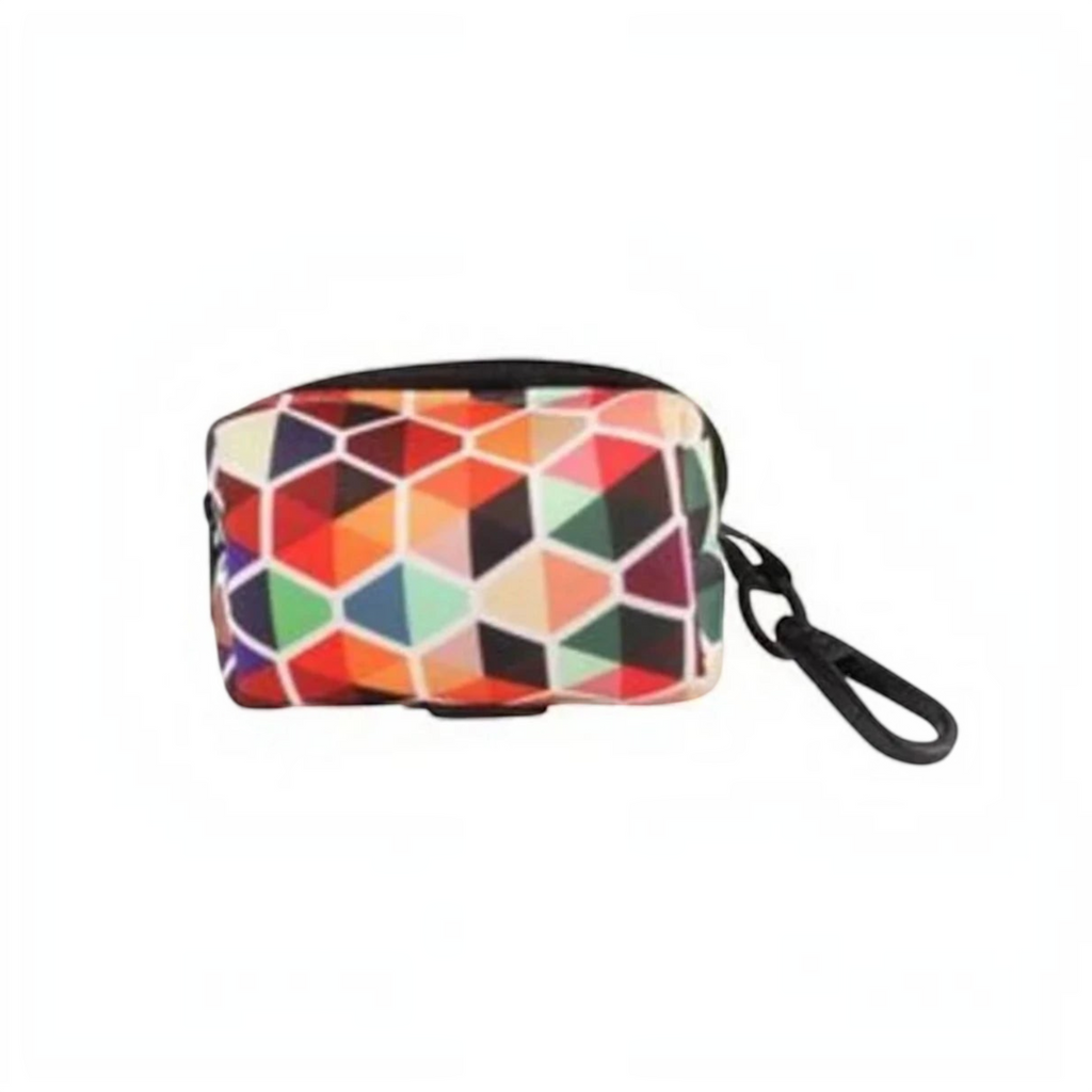 Dispensador de bolsas para perro geométrico Mitzon avec motif coloré et pratique pour chiens.