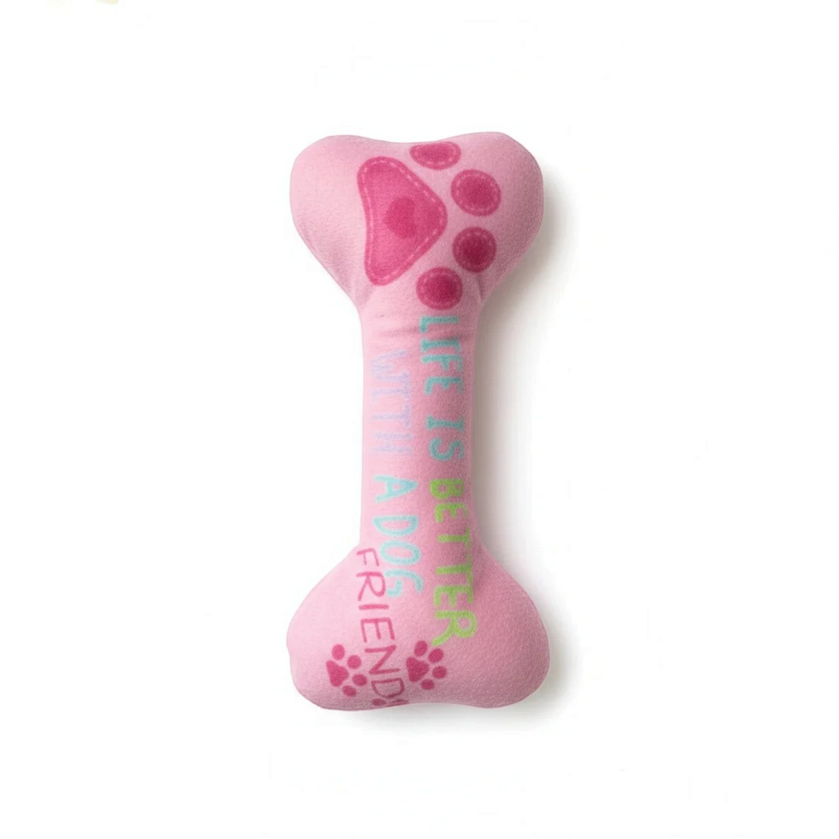 juguete de peluche en forma de hueso para perro Mitzon, suave y divertido para perros, con diseño colorido.