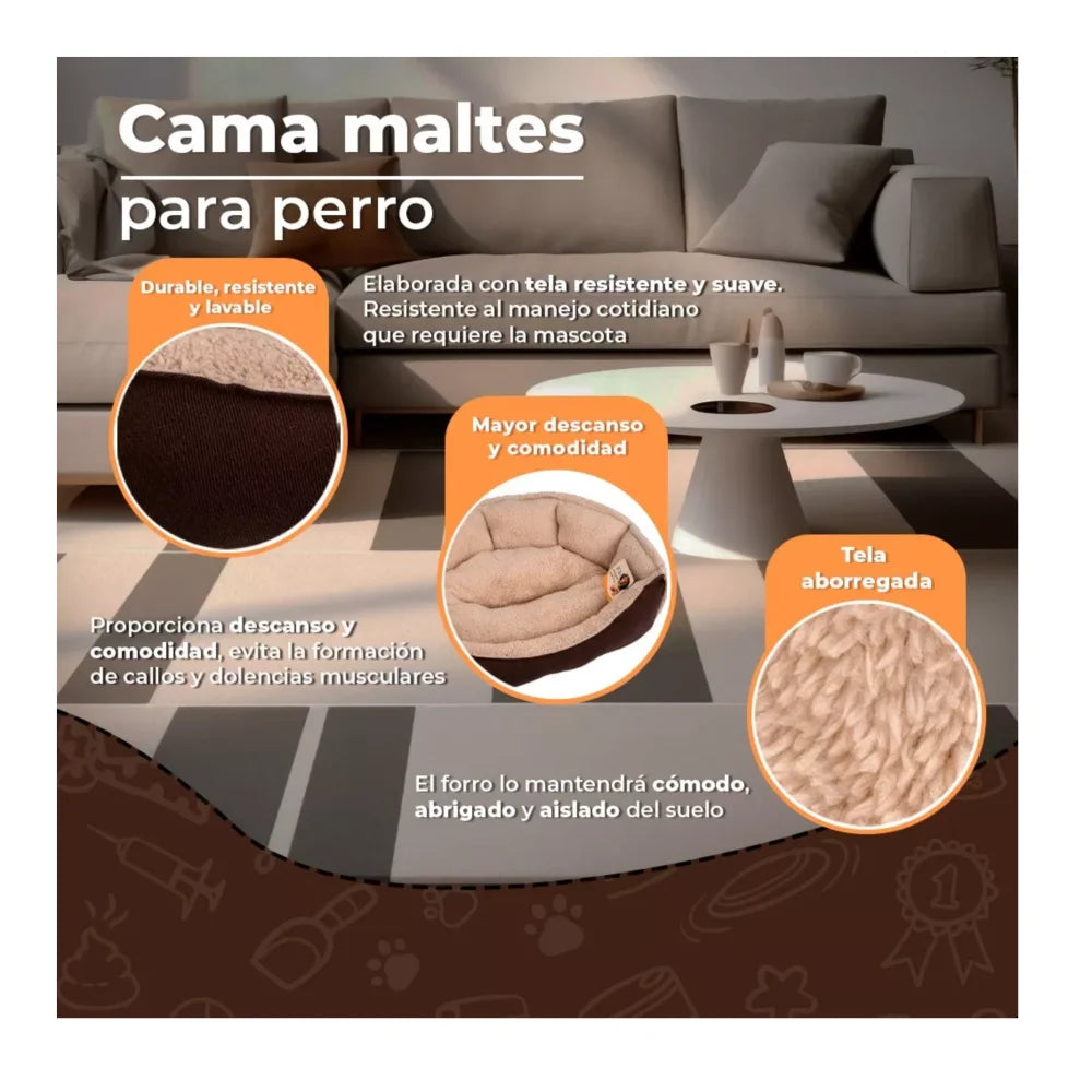 Cama para perro color chocolate suave y resistente con tela durable y confortable para mayor descanso y comodidad.