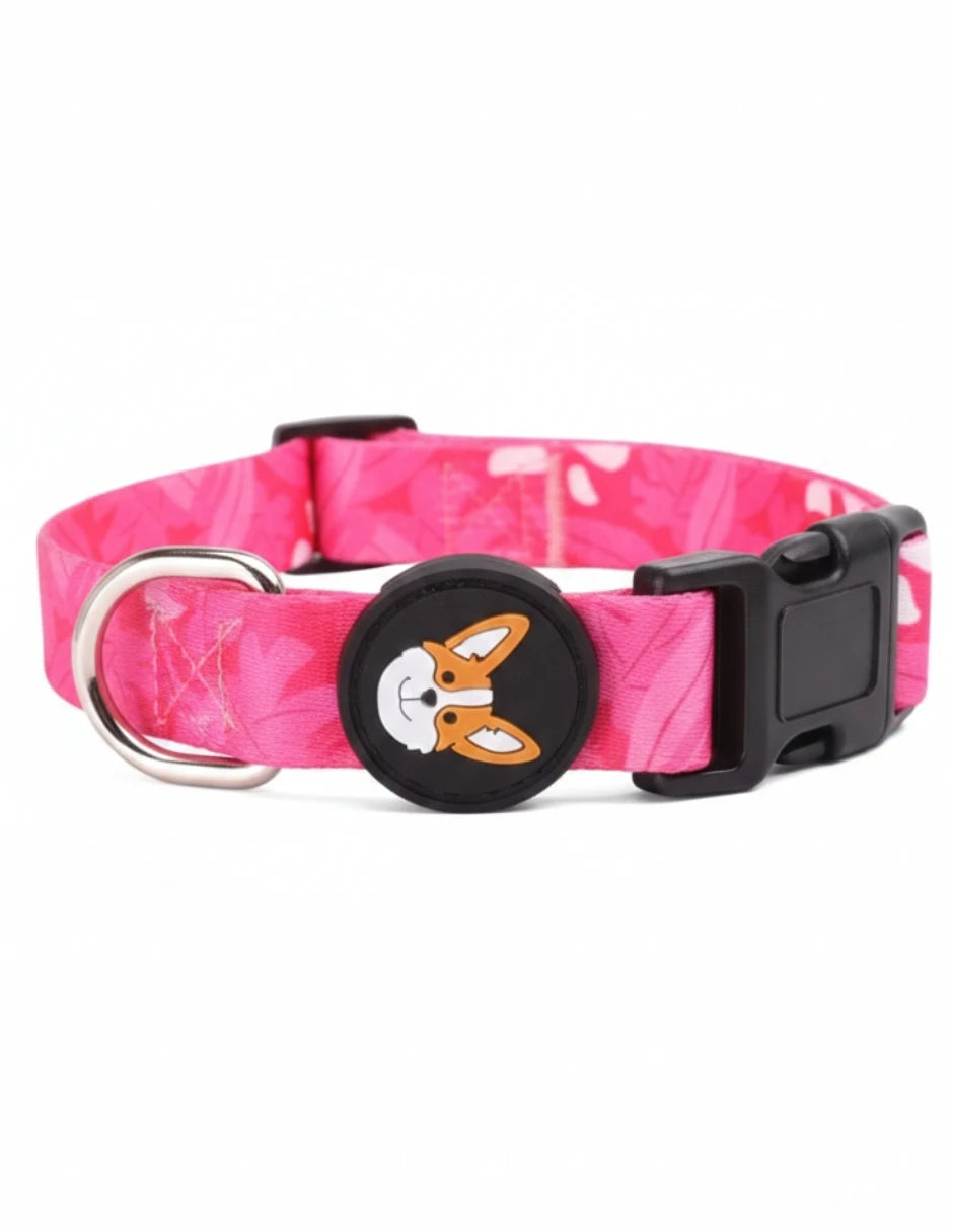 Collar para perro con estampado floral rosa de MITZON, diseño alegre y cómodo para paseos.