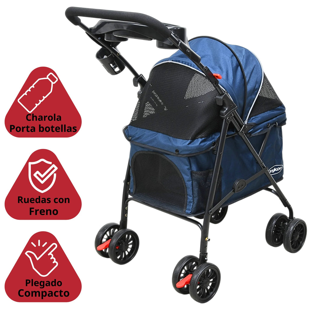 Carriola para perro pequeño y mediano plegable Mitzon con malla ventilada y ruedas con freno.