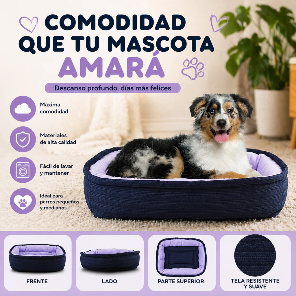 Cama para perro mediana acolchada rosa Mitzon, perfecta para el descanso de tu mascota con diseño cómodo.