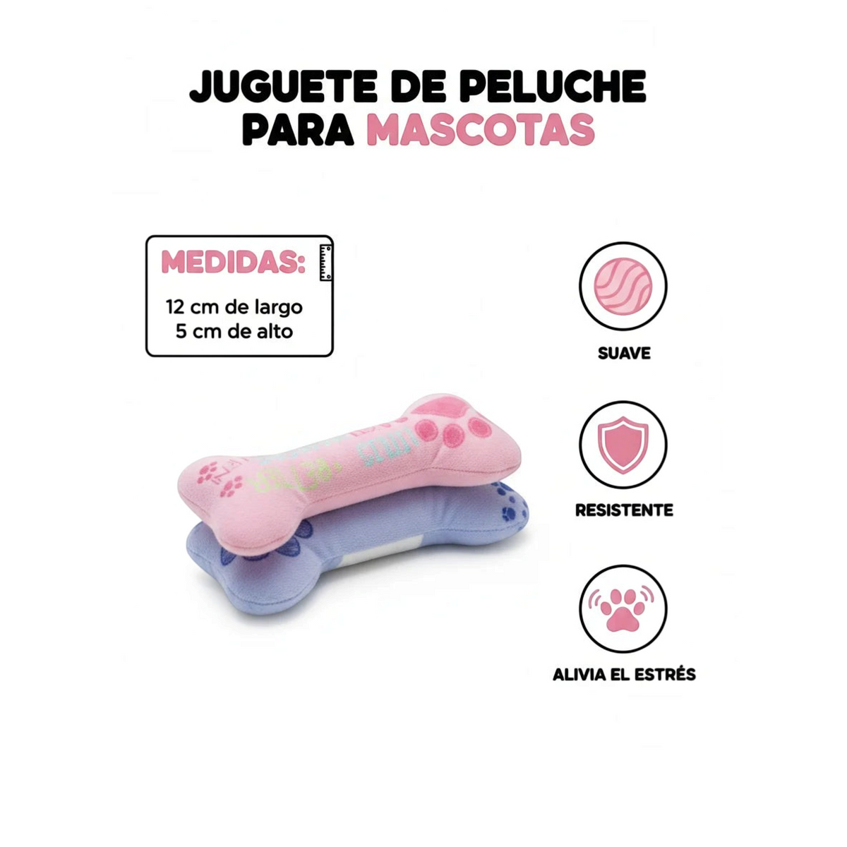 juguete de peluche en forma de hueso para perro Mitzon, suave y resistente, ideal para liberar el estrés de tu mascota.