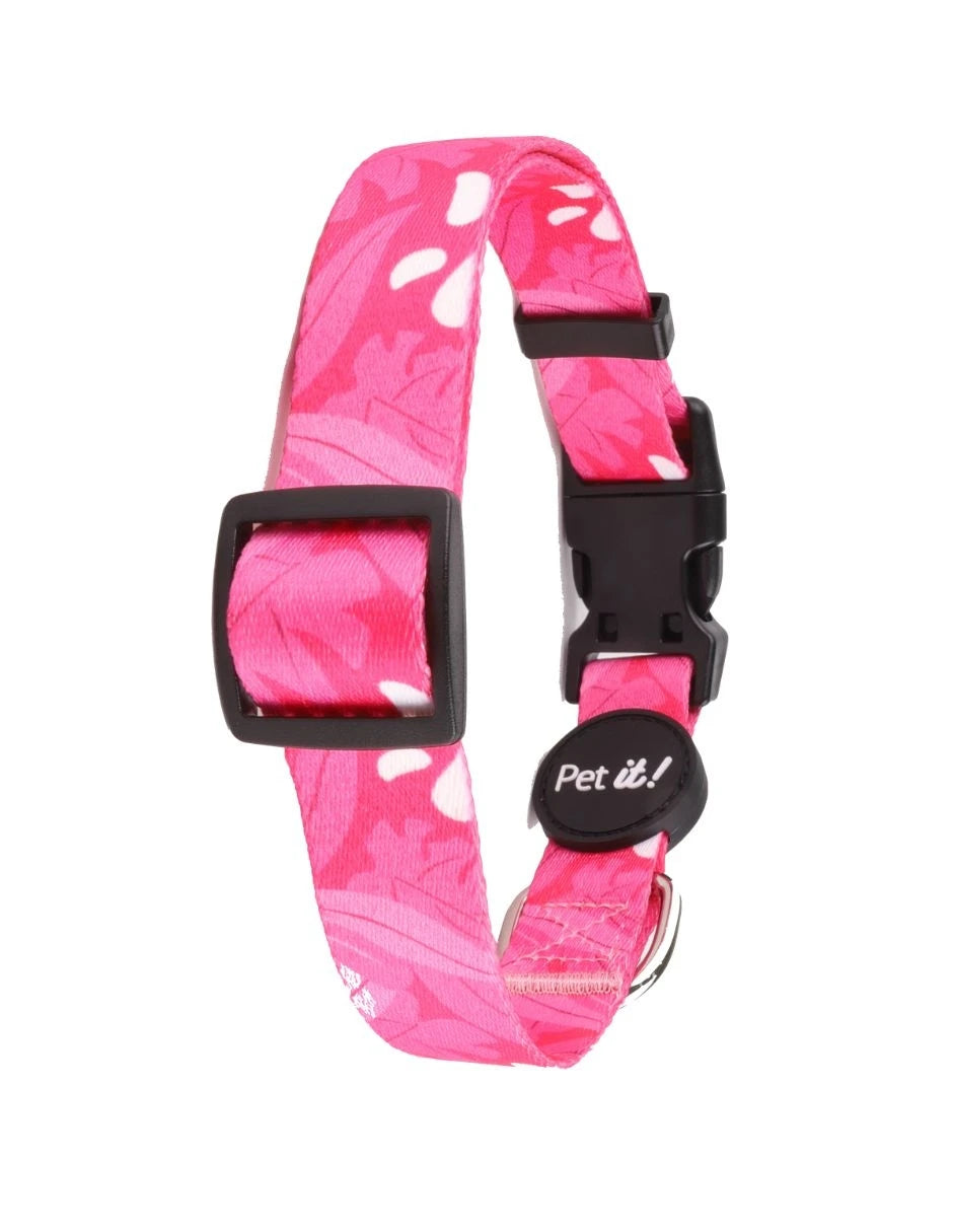 Collar para perro con estampado floral rosa, suave y cómodo, ideal para paseos y estilo alegre.