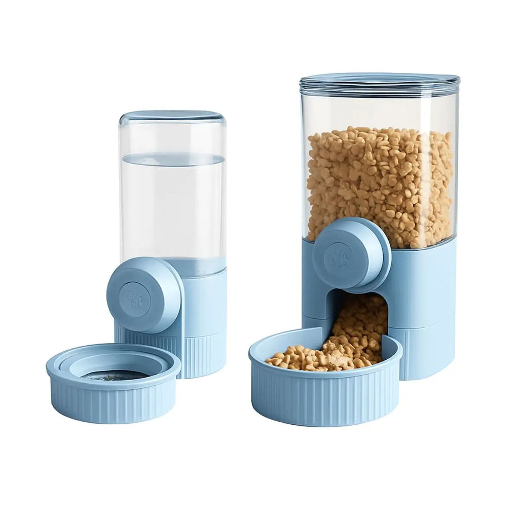 kit comedero y bebedero automático para jaula Mitzon, solution pratique pour nourriture et eau des chiens.