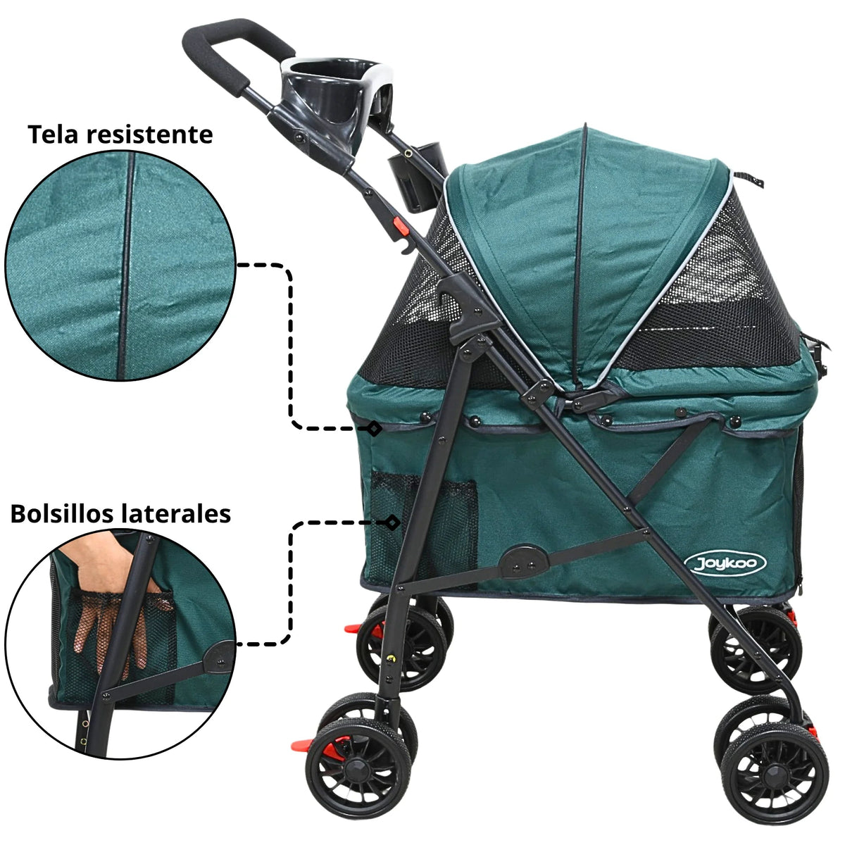carriola para perro pequeño y mediano plegable Mitzon con tela resistente y bolsillos laterales