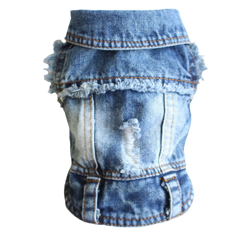Chamarra vaquera de mezclilla para perros, estilo moderno y cómodo para paseos.