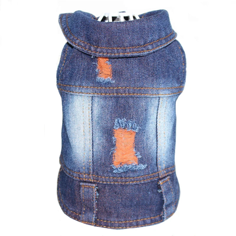 Chamarra vaquera de mezclilla para perros, diseño moderno, cómoda y estilosa para paseos.