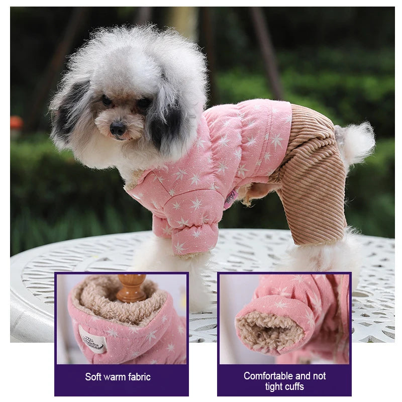 Chamarra acolchada para perro de invierno en color rosa, cómoda y abrigada para días fríos.