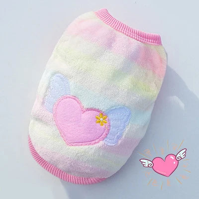 Suéter de polar para perro pequeño con diseños divertidos, suave y colorido avec coeur brodé.