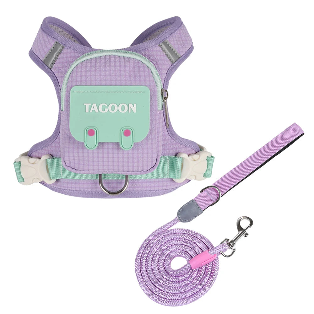 Arnés tipo mochila reflectante para perros en color lavande avec laisse assortie
