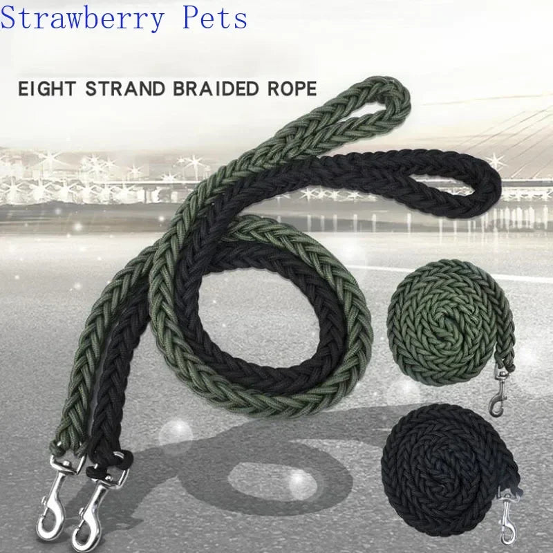 Correa de nylon para perro reforzada de ocho hebras, ideal para paseos y aventuras al aire libre.