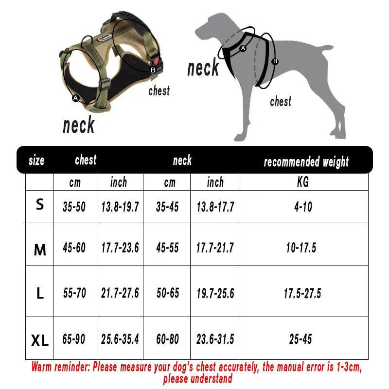 Tabla de tamaños y medidas del arnés tipo chaleco reflejante para perro MITZON