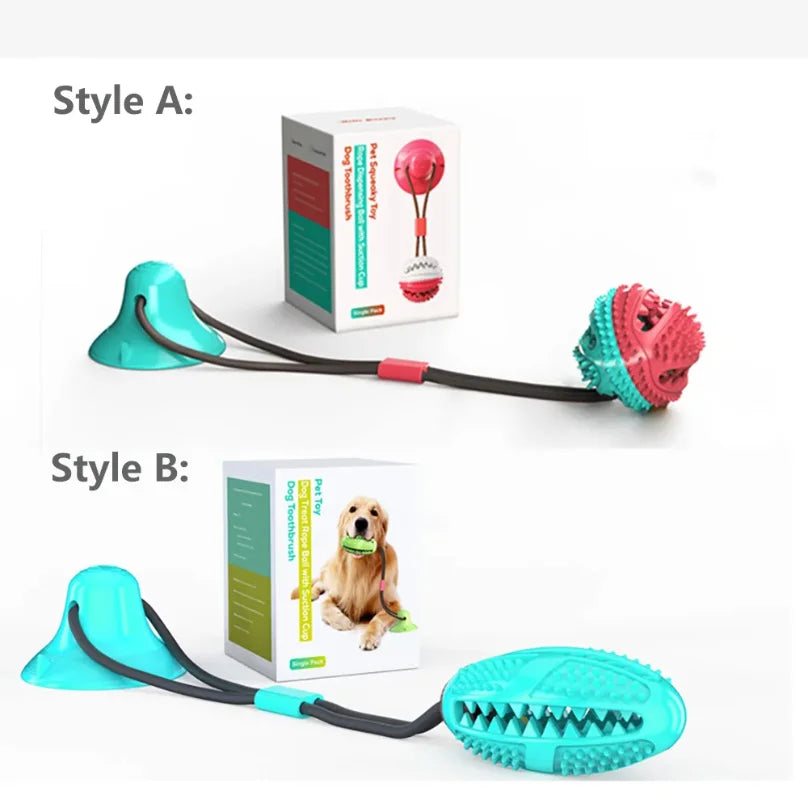 Juguete interactivo con ventosa para perro, disponible en dos styles, montado avec ventosa et accessoires.