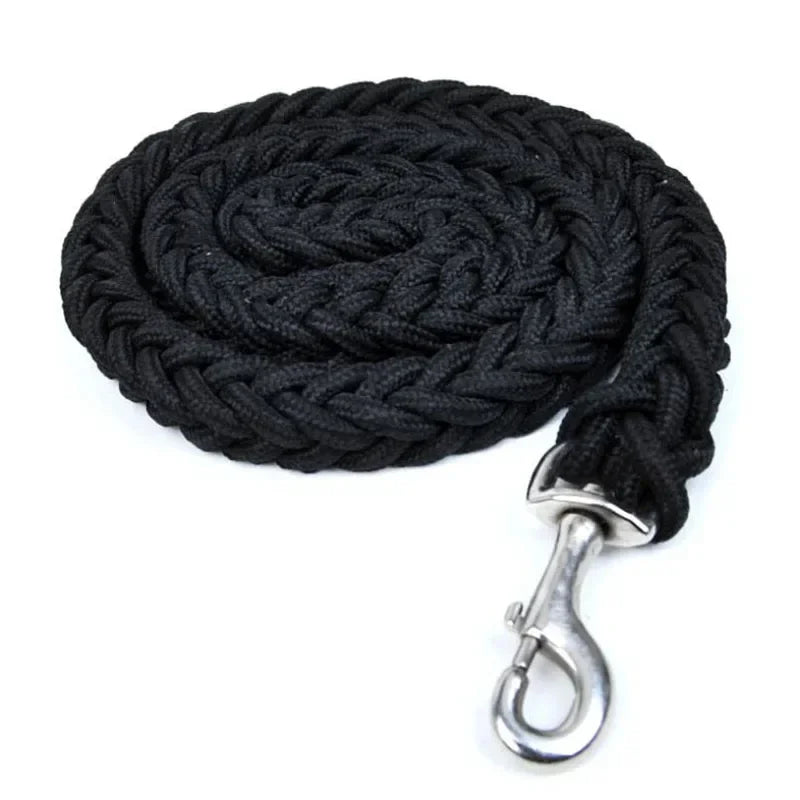 Correa de nylon para perro reforzada de 130 cm en color negro, ideal para paseos y aventuras al aire libre.