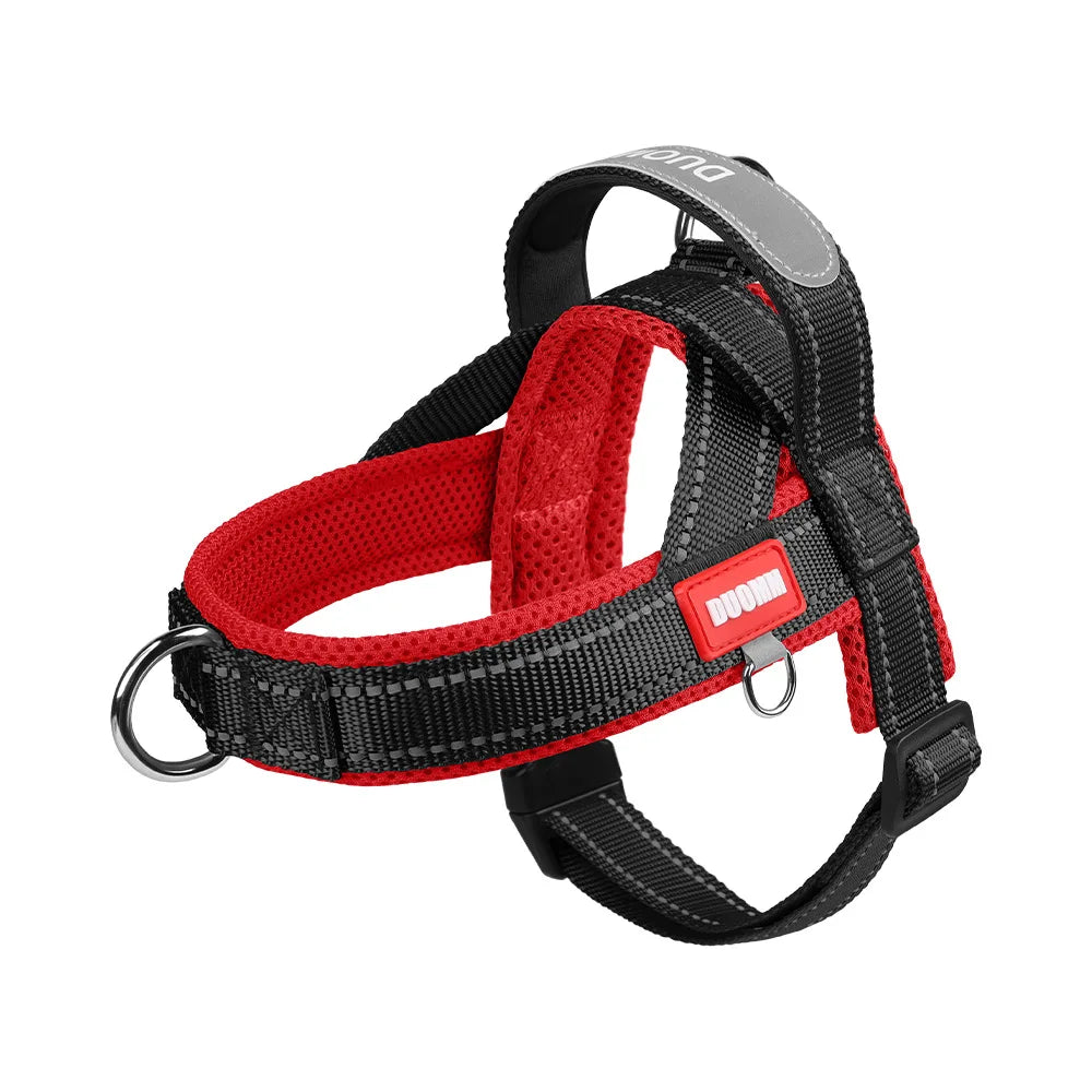 Arnés antitirones tipo chaleco para perro reflectante de liberación rápida, diseño cómodo y seguro, ideal para paseos.