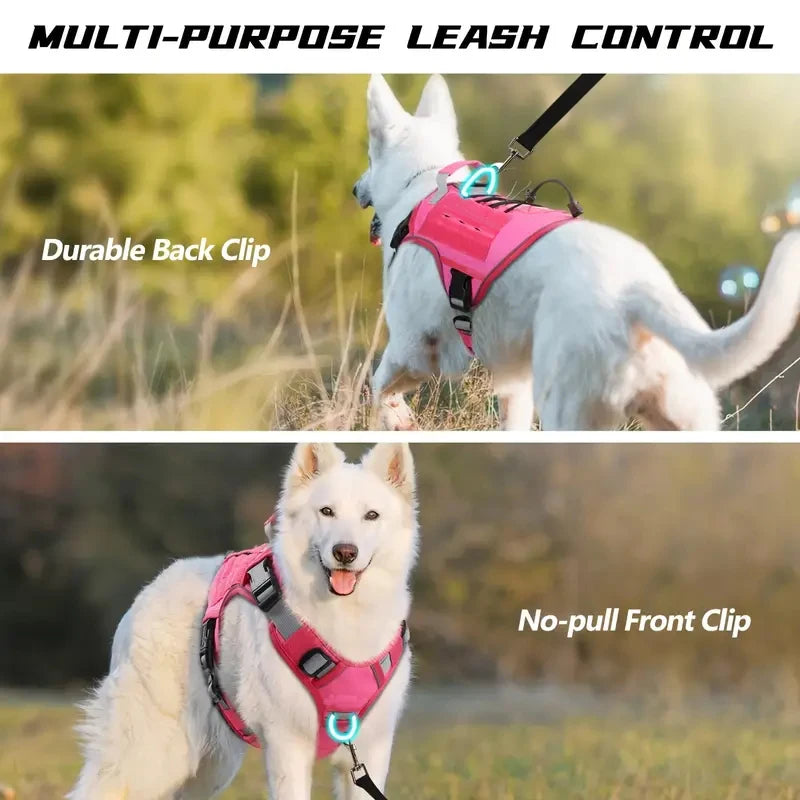 Arnés táctico para perro antitirones con asa, ideal pour les promenades et le contrôle.