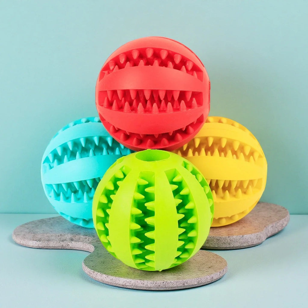 pelota dispensadora de premios para perro de caucho Mitzon en colores vivos, ideal para entretenimiento y premios.