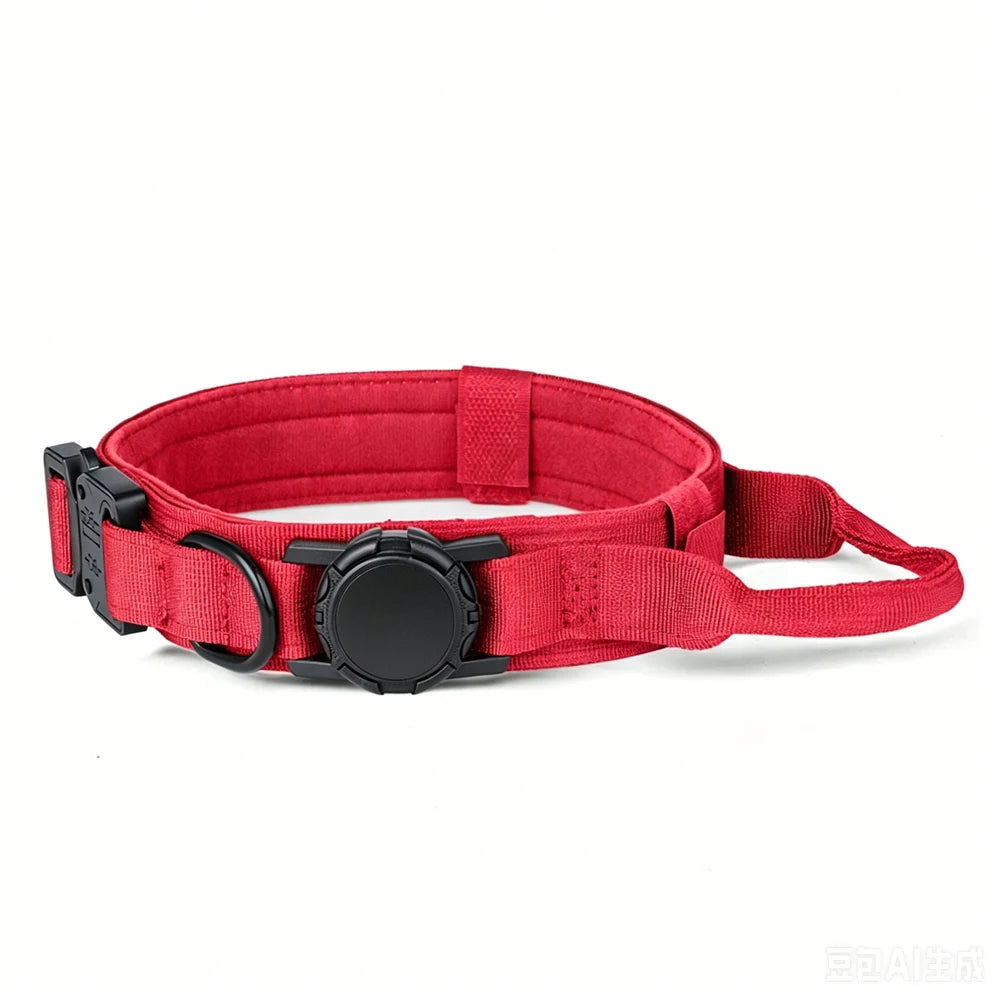 Arnés táctico para perro rouge, conçu pour le confort et la sécurité pendant les promenades.