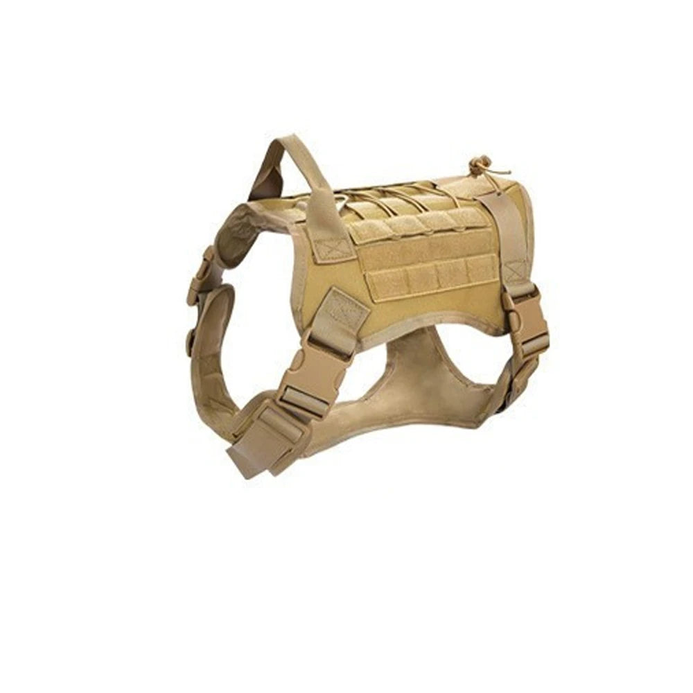 Arnés táctico para perro de color beige, conçu pour le confort et la sécurité lors des promenades.