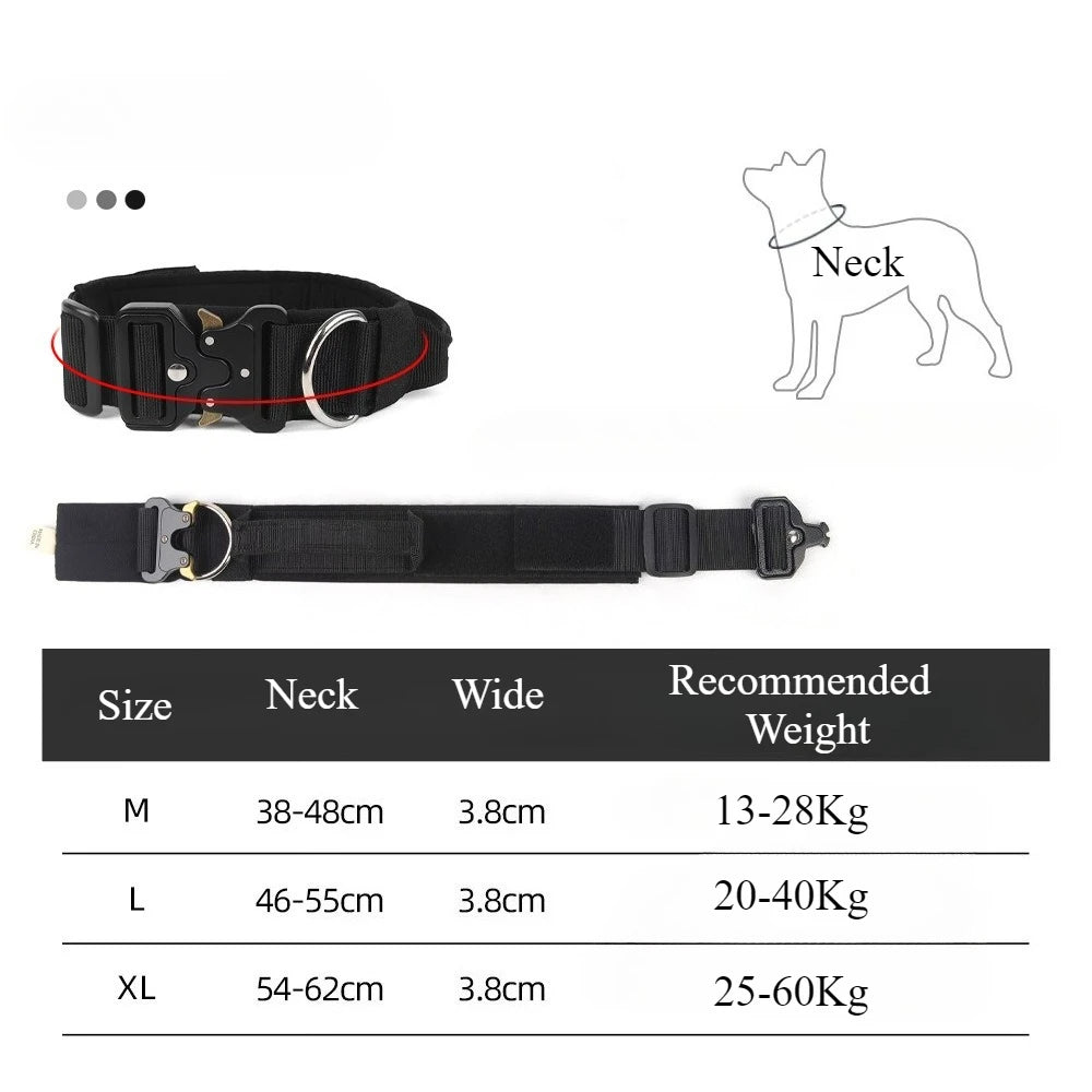 Guide des tailles pour le collar táctico para perro de nylon resistente de Mitzon avec options de poids et dimensions.