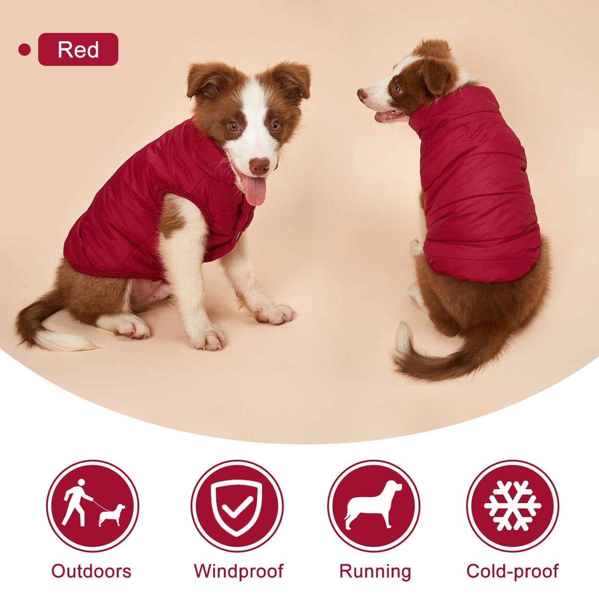 Chaleco abrigador para perro con forro polar en color rouge, idéal pour les jours frais en extérieur.