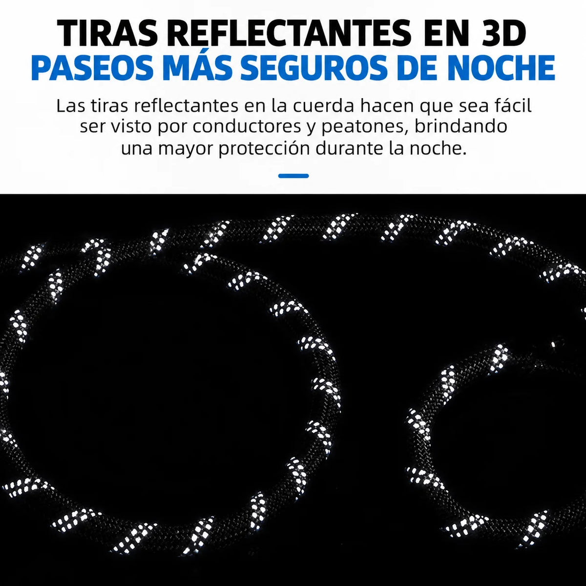 Correa para pasear 3 perros con tiras reflectantes en 3D para paseos más seguros de noche.
