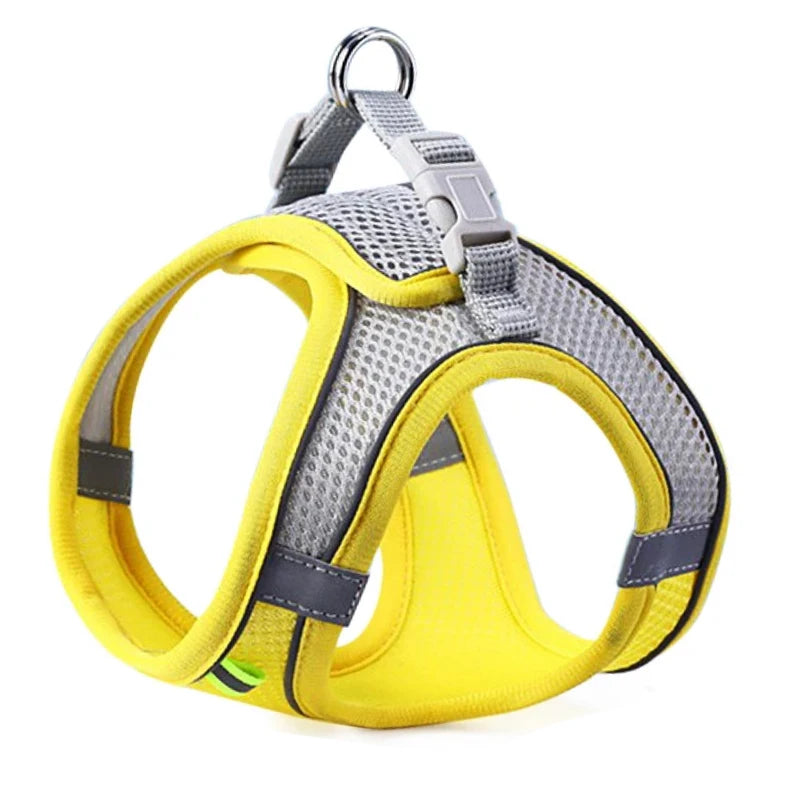 Arnés reflejante y transpirable con correa para perro Mitzon en couleur jaune, avec design ergonomique.