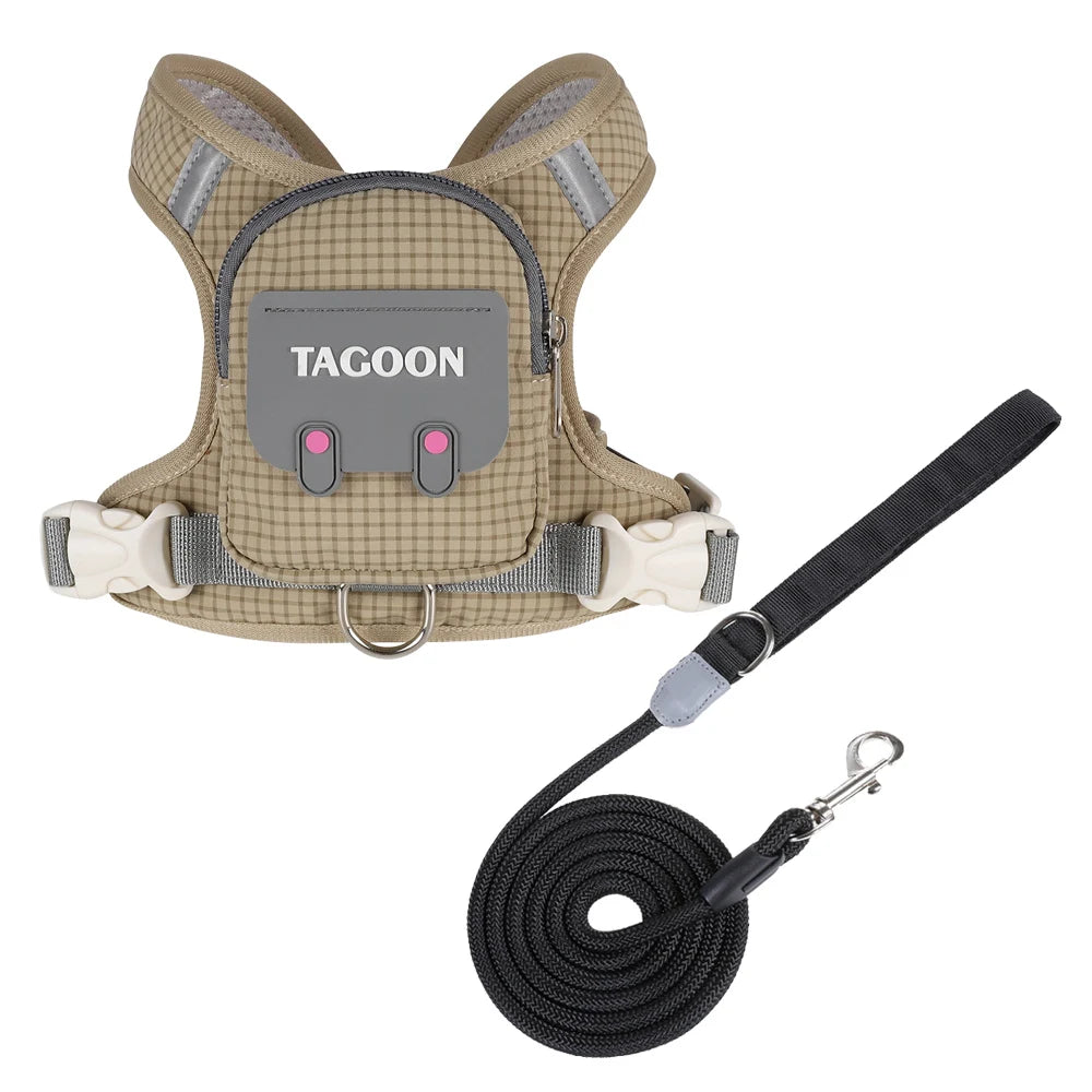 Arnés tipo mochila reflectante para perros de TAGOON con correa incluse, ideal para paseos y excursiones.
