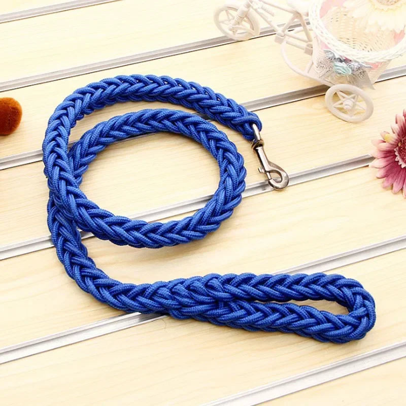 Correa de nylon para perro reforzada de 130 cm en color azul, ideal para paseos y aventuras al aire libre.