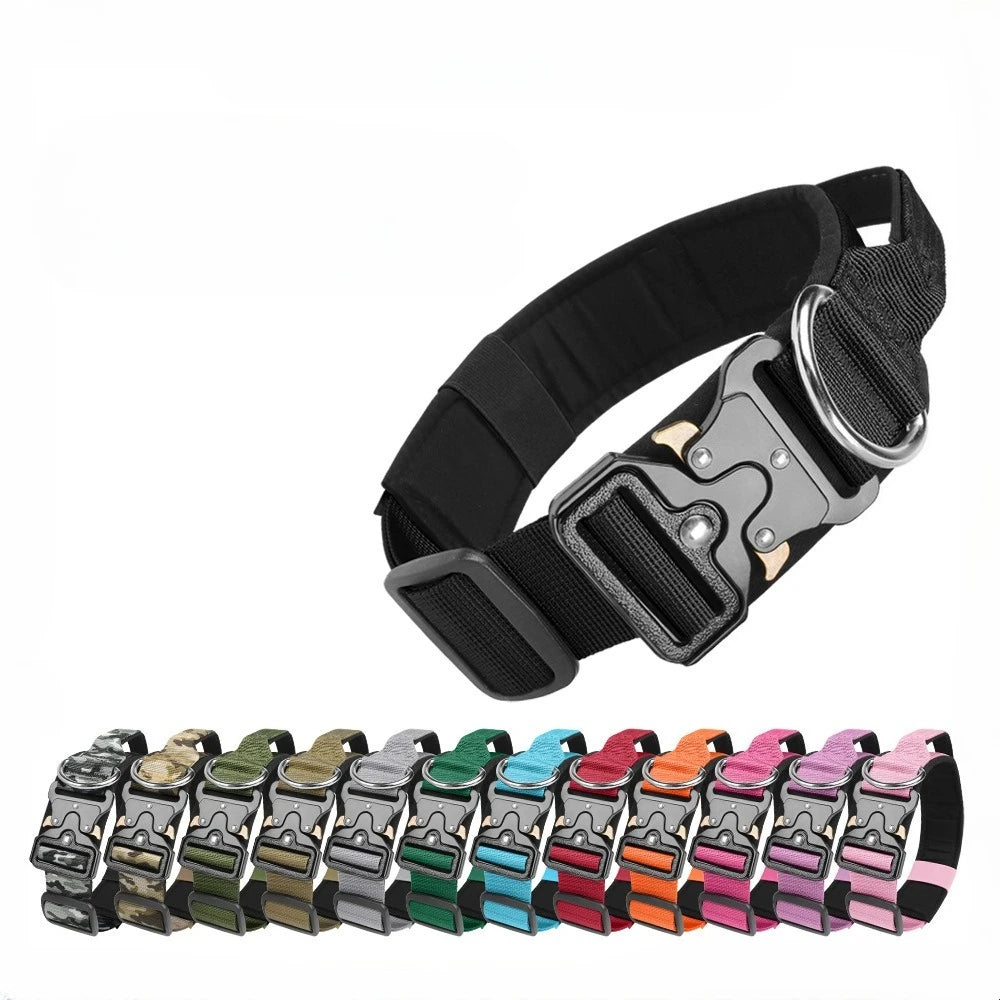 Collar táctico para perro de nylon resistente de Mitzon con hebilla rápida y variedad de colores.