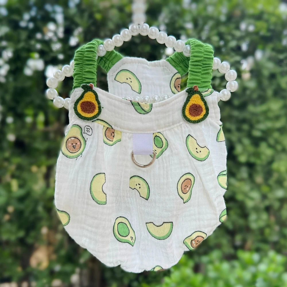 Vestido para perro en rojo o verde avec motif d'avocat, design mignon et original, parfait pour les occasions spéciales.