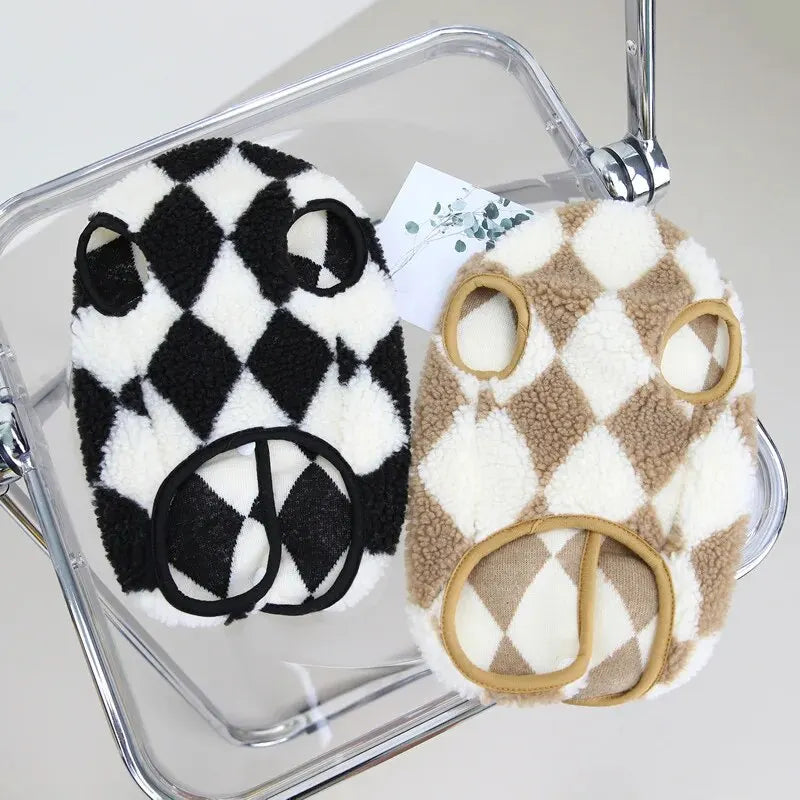 Mameluco de polar a cuadros para perro en colores negro y marrón, suave y cómodo pour l'hiver.