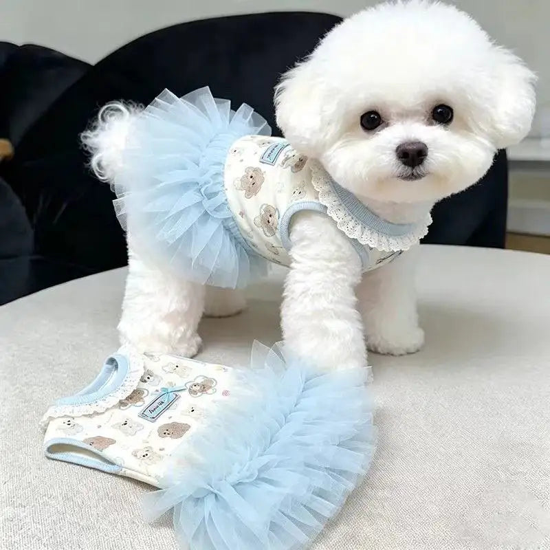 Vestido de verano con moño para perro, diseño con volantes et petite taille, parfait pour l'été.